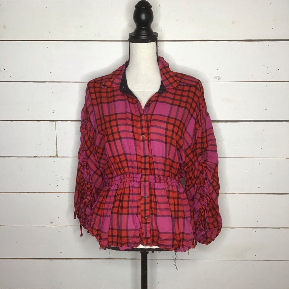 New Free People Pacific Dawn Plaid Shirt WoolBlend